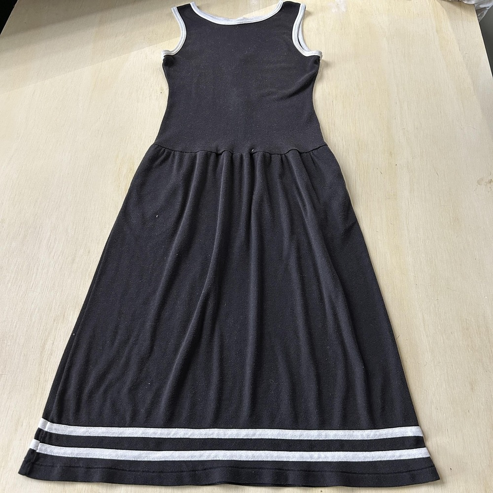 Vintage Stefano Dress Womens S Black Sleeveless Stripe Tank Sundress Knee Length